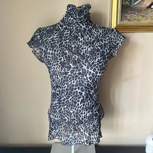 Zara High Collared Blouse with Leopard Print, size M